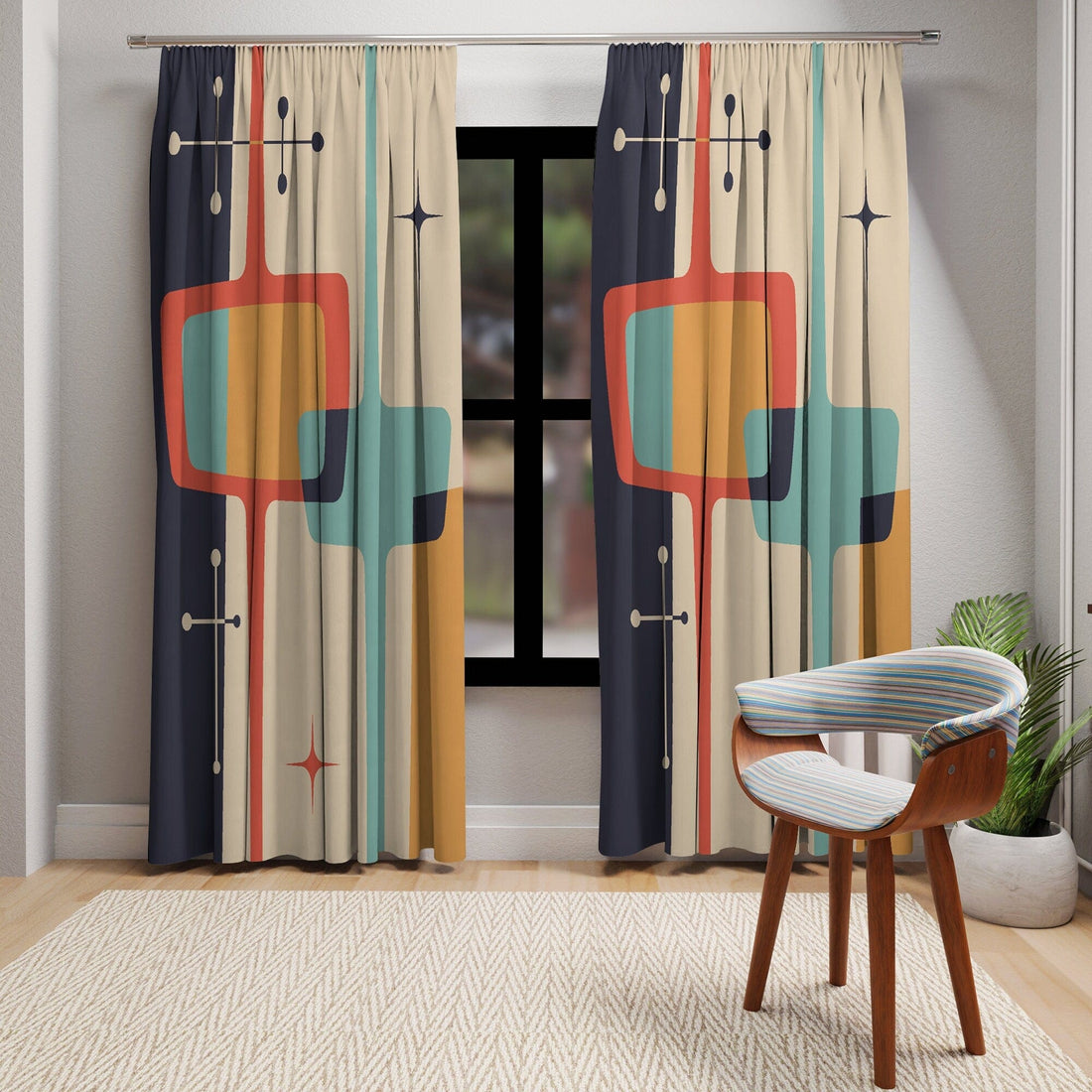 Kate McEnroe New York Window Curtain in Mid Century Modern Atomic StarburstWindow Curtains50x84 - DoublePanel