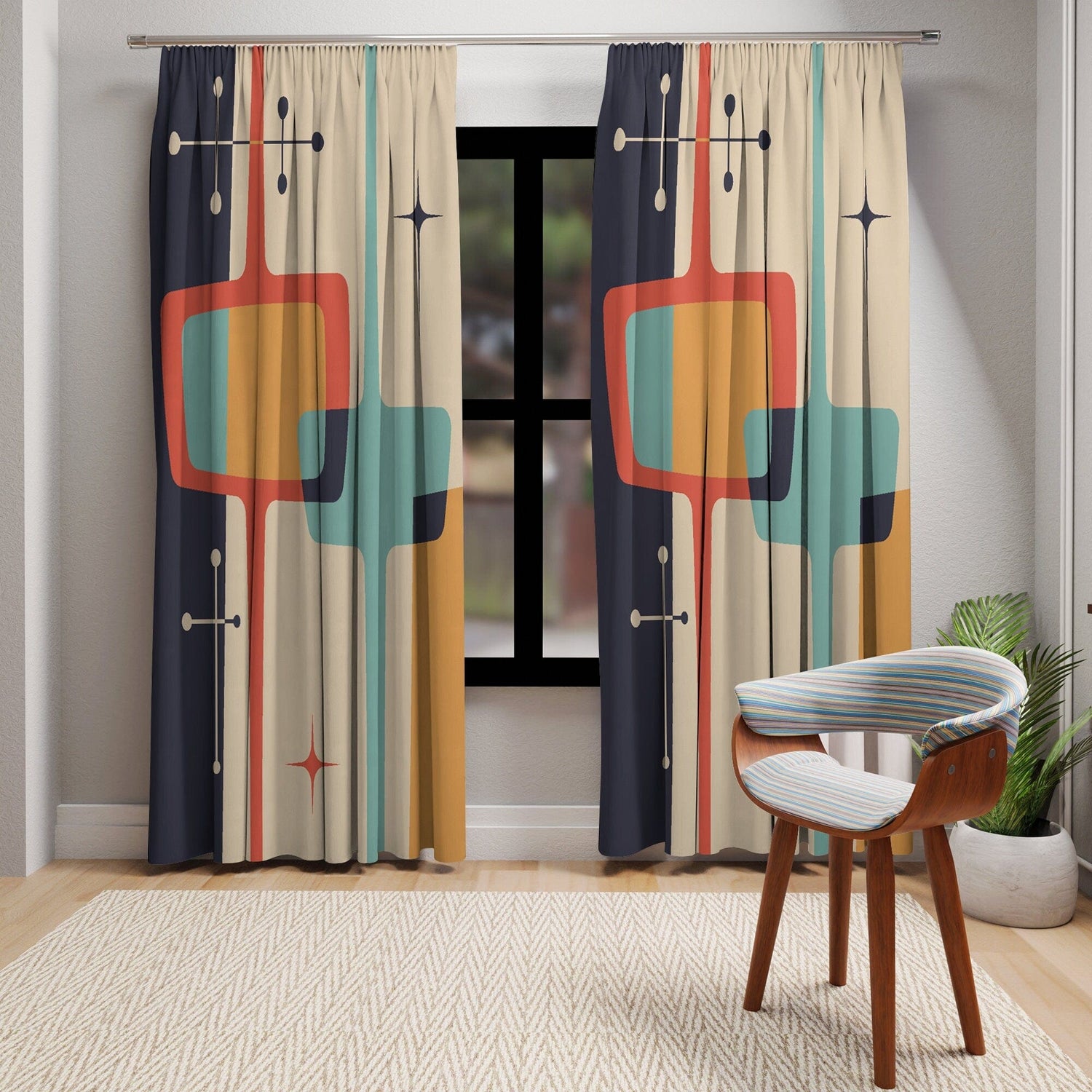 Kate McEnroe New York Window Curtain in Mid Century Modern Atomic StarburstWindow Curtains50x84 - DoublePanel