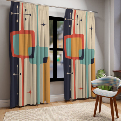 Kate McEnroe New York Window Curtain in Mid Century Modern Atomic StarburstWindow CurtainsCurtainSheer - 50x84 - DoublePanel