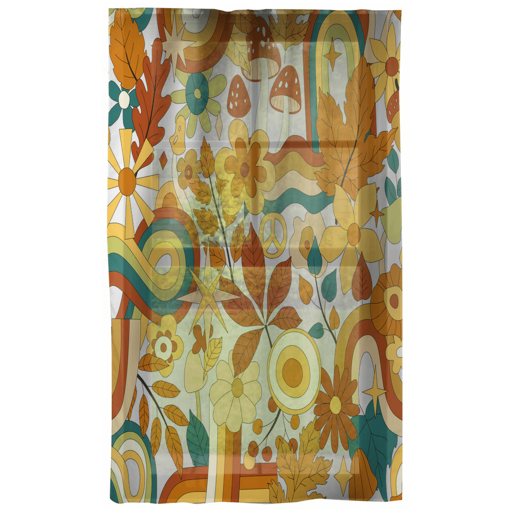 Window Curtains in 70s Groovy Hippie Retro Floral Print