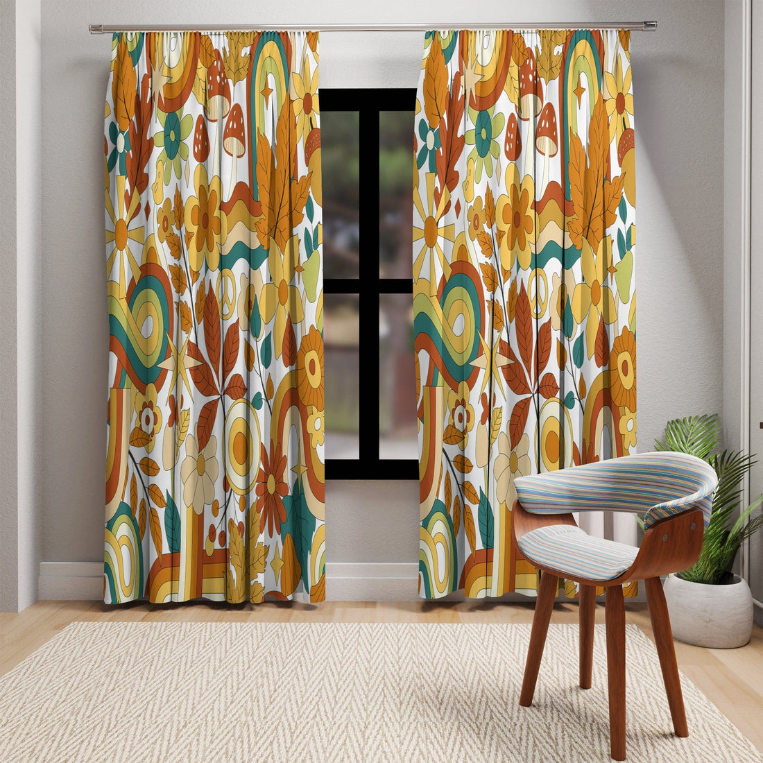 Kate McEnroe New York Window Curtains in 70s Groovy Hippie Retro Floral PrintWindow CurtainsCurtainBlackout - 50x84 - DoublePanel - 20220801014903449