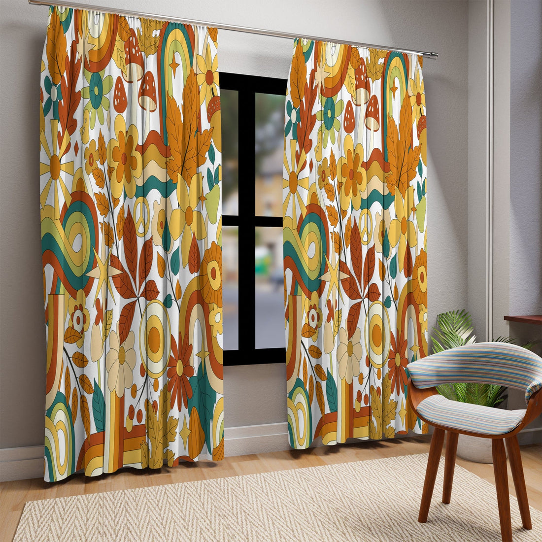 Kate McEnroe New York Window Curtains in 70s Groovy Hippie Retro Floral PrintWindow CurtainsCurtainSheer - 50x84 - DoublePanel - 20220801014903449