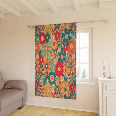 Window Curtains in Mid Century Modern Groovy Retro Floral