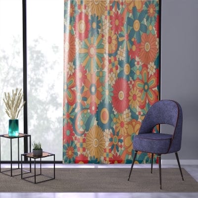 Kate McEnroe New York Window Curtains in Mid Century Modern Groovy Retro FloralWindow Curtains19455115801805459686