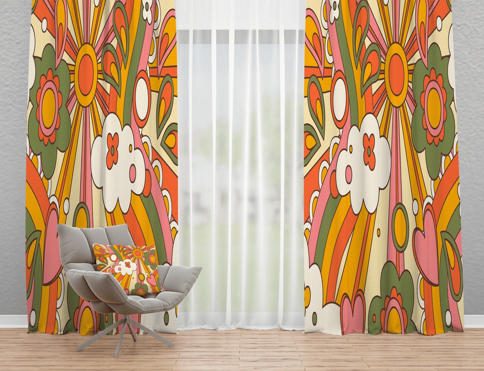 Kate McEnroe New York Window Curtains in Mid Century Modern Retro Groovy Hippie 70s SunburstWindow CurtainsCurtainBlackout - 50x84 - DoublePanel - 20220823164528720