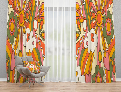 Kate McEnroe New York Window Curtains in Mid Century Modern Retro Groovy Hippie 70s SunburstWindow CurtainsCurtainBlackout - 50x84 - DoublePanel - 20220823164528720