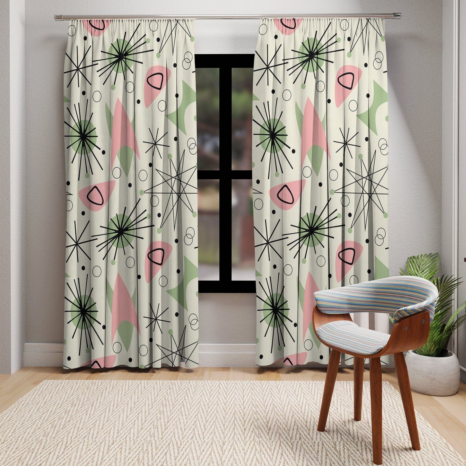 Kate McEnroe New York Window Curtains in Mid Century Modern Retro Kitsch StarburstWindow CurtainsW3D - WIN - PIN - BO8