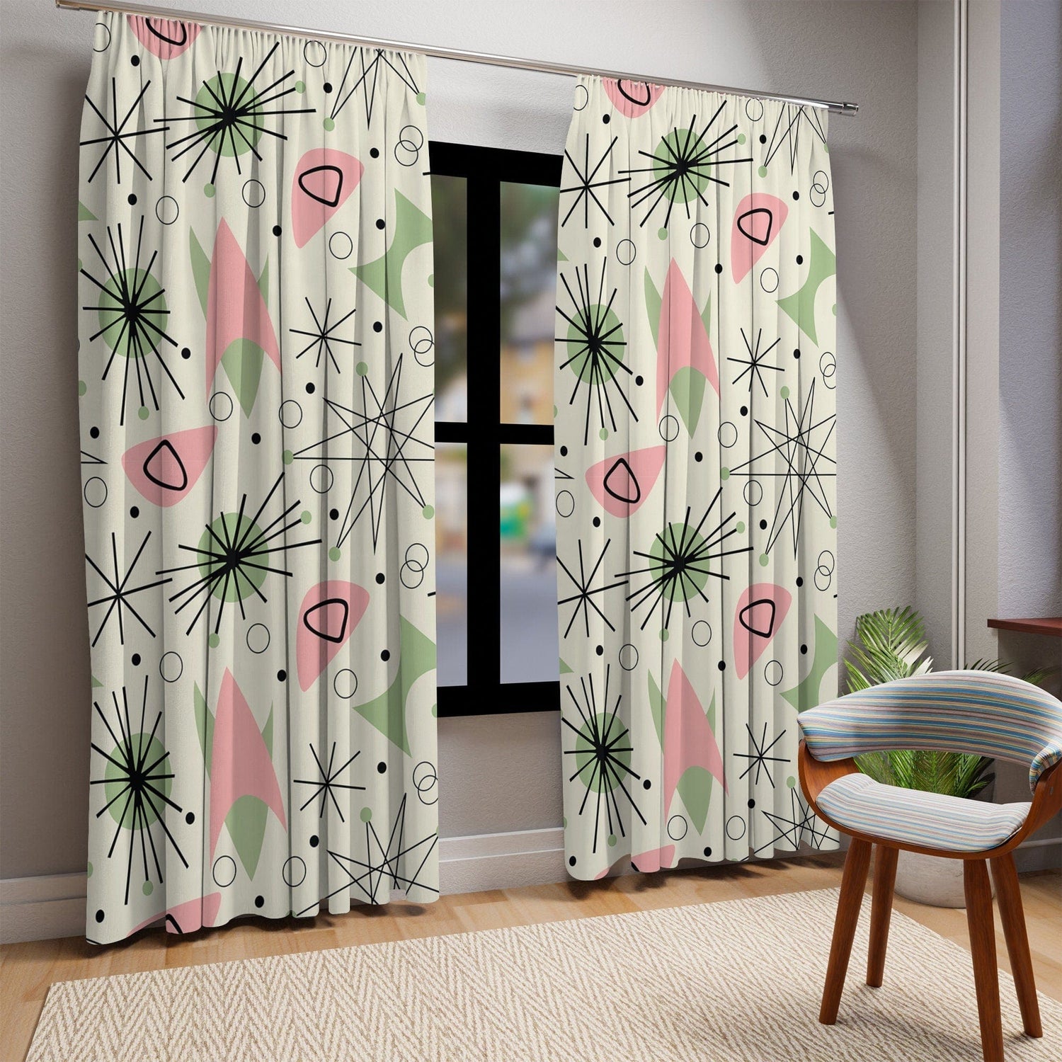 Kate McEnroe New York Window Curtains in Mid Century Modern Retro Kitsch StarburstWindow CurtainsW3D - WIN - PIN - SH7