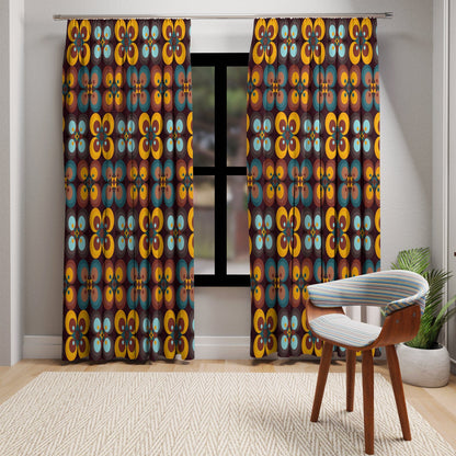 Window Curtains in Retro Geometric Groovy Mid Mod Daisy Floral