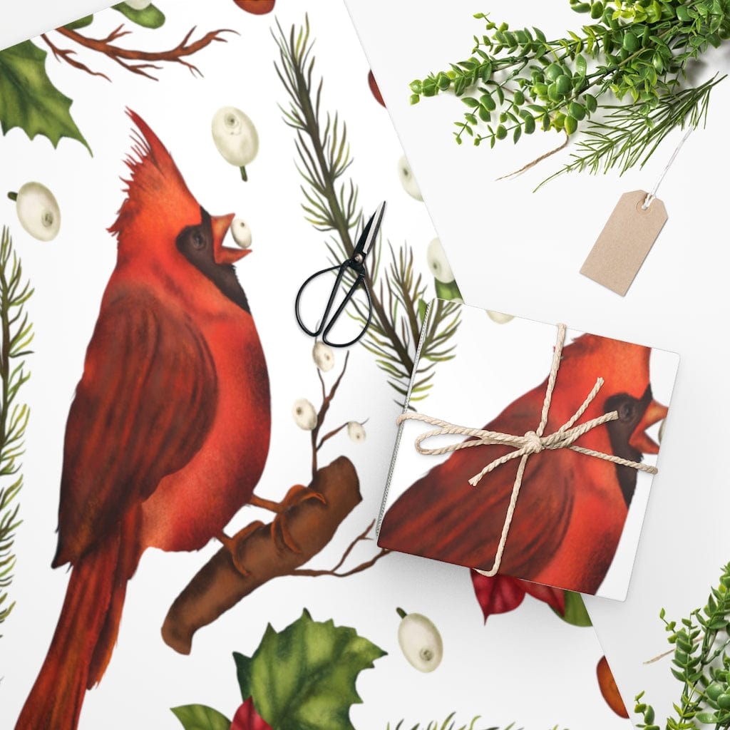 Kate McEnroe New York Wrapping Paper Roll With Northern Cardinal Bird Gift Bags