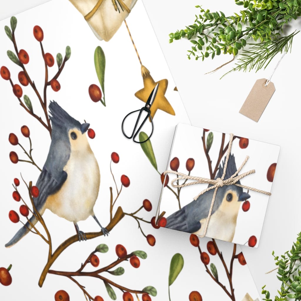 Kate McEnroe New York Wrapping Paper Roll With Tufted Titmouse Bird Gift Bags 24&quot; × 36&quot; 3549446016