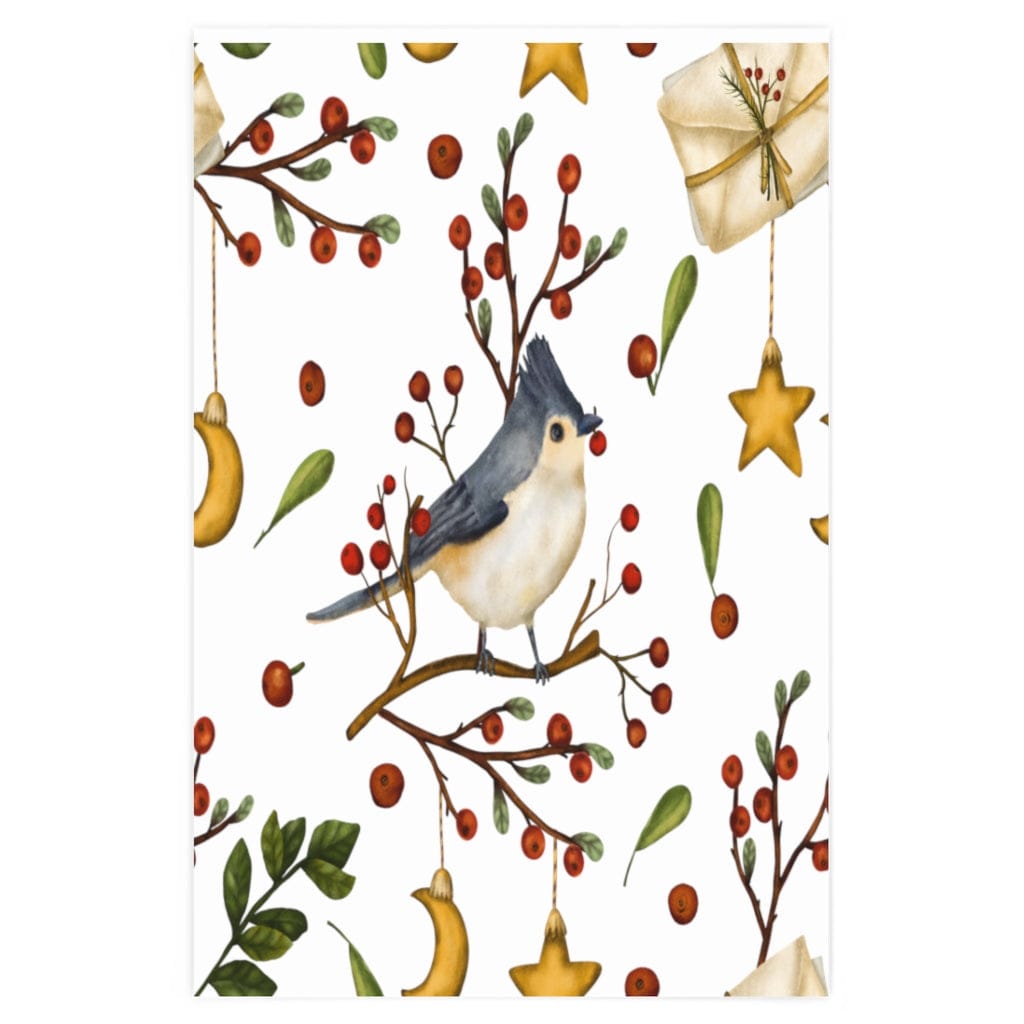 Kate McEnroe New York Wrapping Paper Roll With Tufted Titmouse Bird Gift Bags
