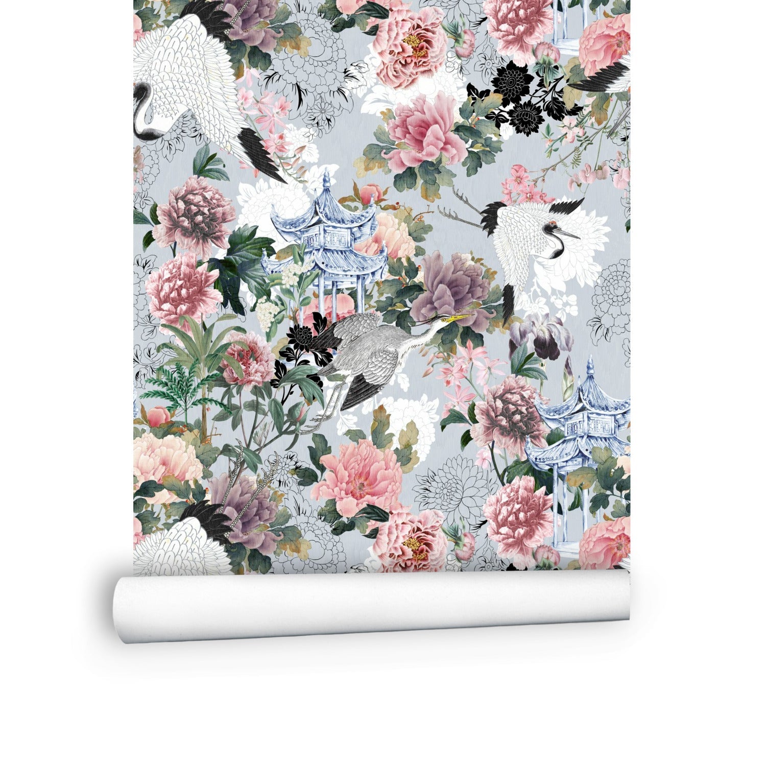 Kate McEnroe New York Yuga Tsuru Crane and Peony Peel and Stick Wallpaper PanelsWallpaper116081