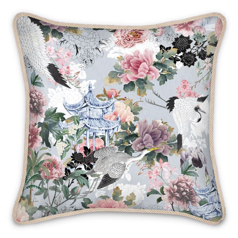 Kate McEnroe New York Yuga Tsuru Crane and Peony Silk PillowSilk Pillows2335613