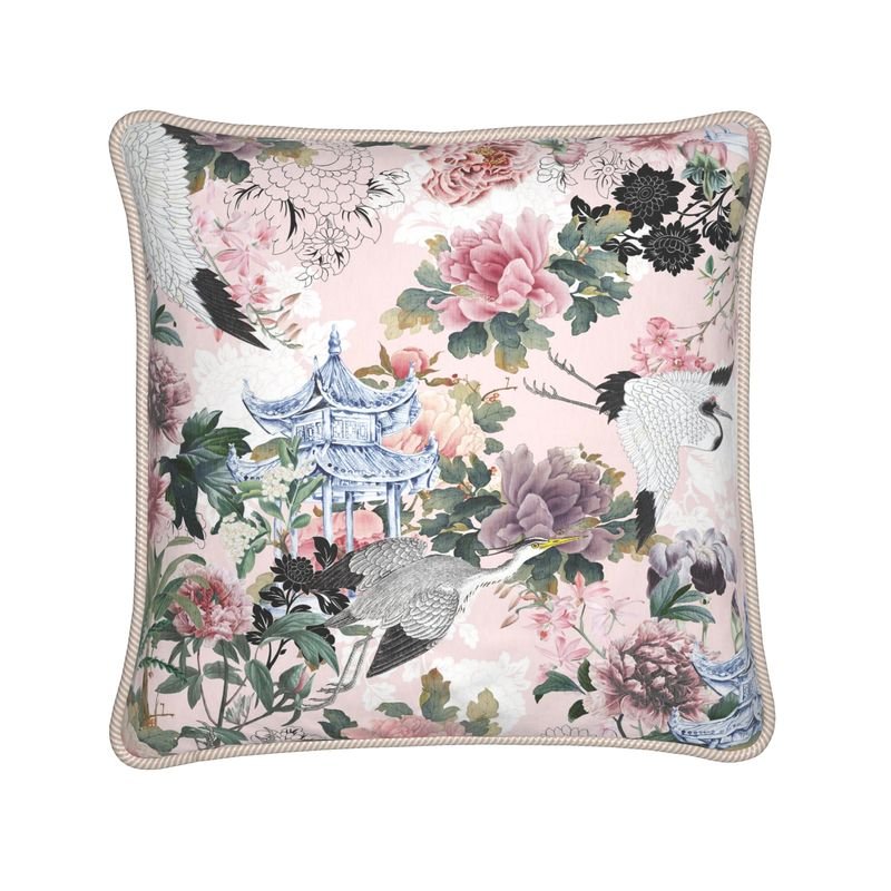 Kate McEnroe New York Yuga Tsuru Crane and Peony Silk PillowSilk Pillows2336677