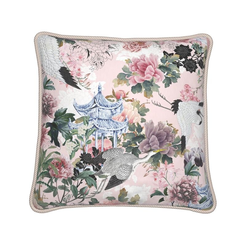 Kate McEnroe New York Yuga Tsuru Crane and Peony Silk PillowSilk Pillows2336677
