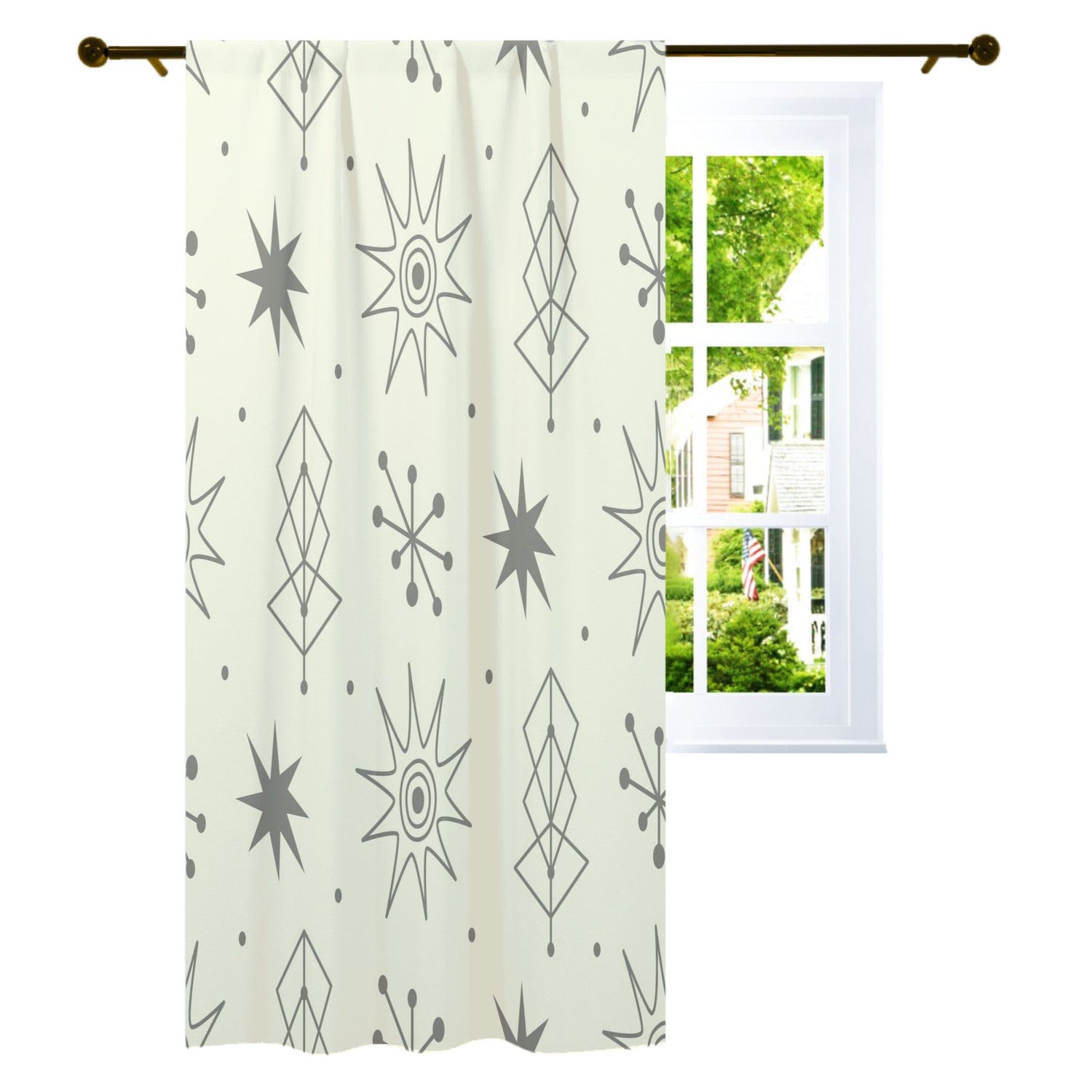 kate-mcenroe-nyc 1950s Mid Century Modern Atomic Starburst Curtains, Retro Beige, Gray Curtain Panels -129482023 Curtains W42&quot;x L84&quot; 92841