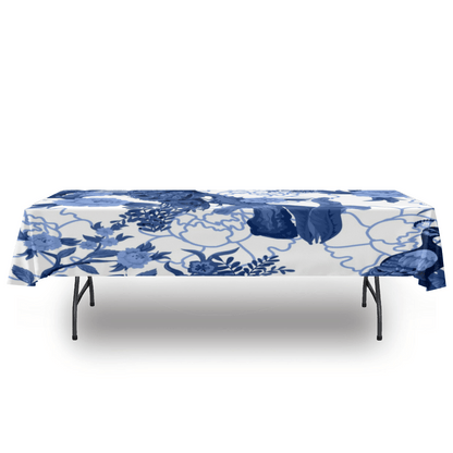 kate-mcenroe-nyc Chinoiserie Blue Peacock Tablecloth, Elegant Floral Bird Design, Classic Table Linen Tablecloths 54&quot; x 120&quot; 100226