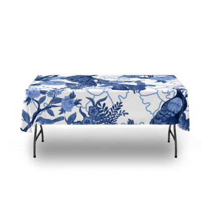 kate-mcenroe-nyc Chinoiserie Blue Peacock Tablecloth, Elegant Floral Bird Design, Classic Table Linen Tablecloths 54" x 54" 100227
