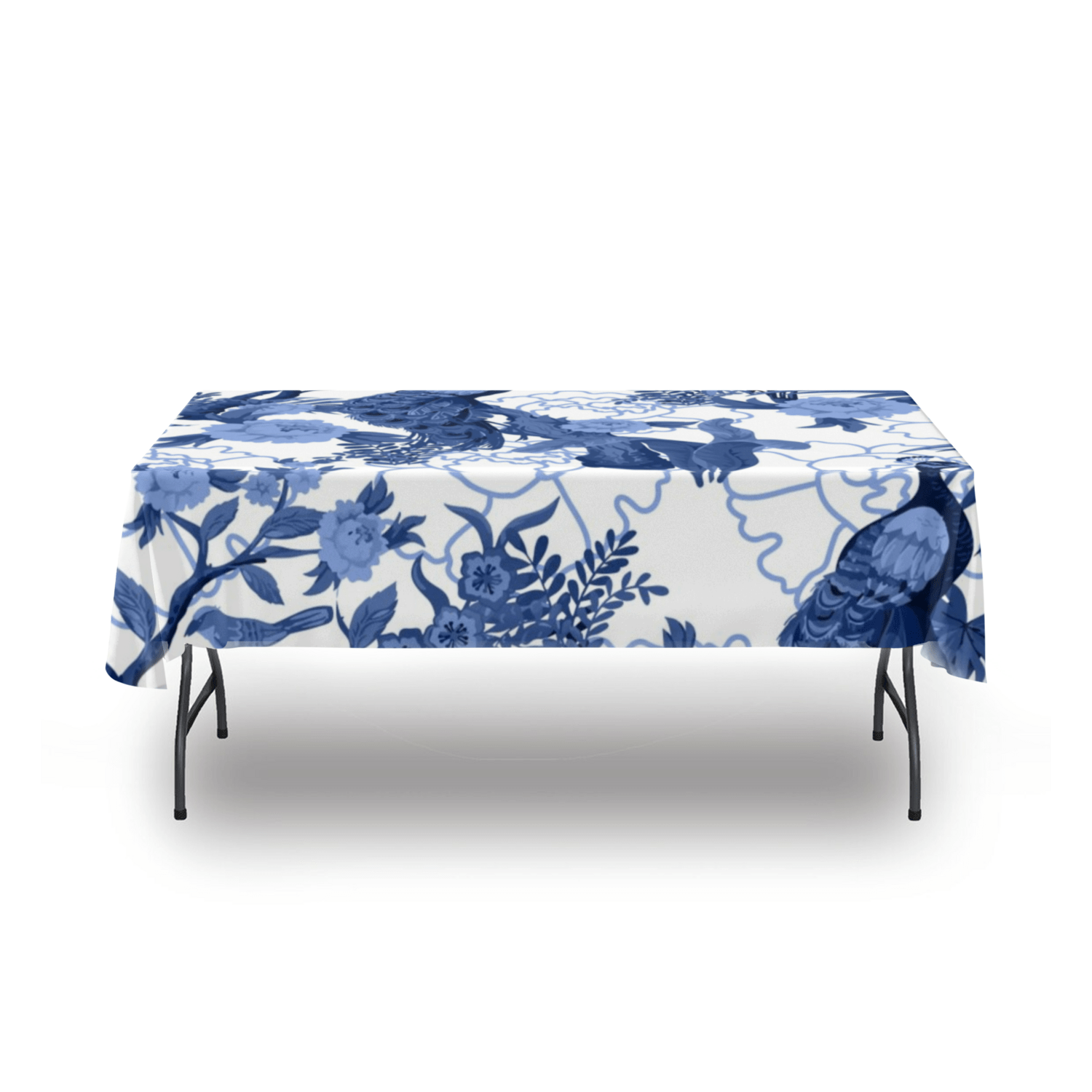 kate-mcenroe-nyc Chinoiserie Blue Peacock Tablecloth, Elegant Floral Bird Design, Classic Table Linen Tablecloths 54&quot; x 54&quot; 100227