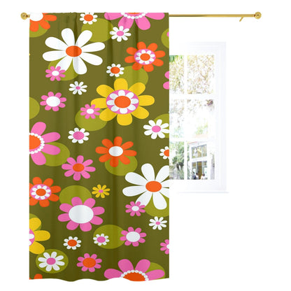 kate-mcenroe-nyc Groovy Daisy Flower Power Window Curtains, Retro Hippie Mid Mod Floral Curtain Panels, 70s MCM Living Room, Bedroom Window Decor Curtains W52&quot;x L96&quot; 89093