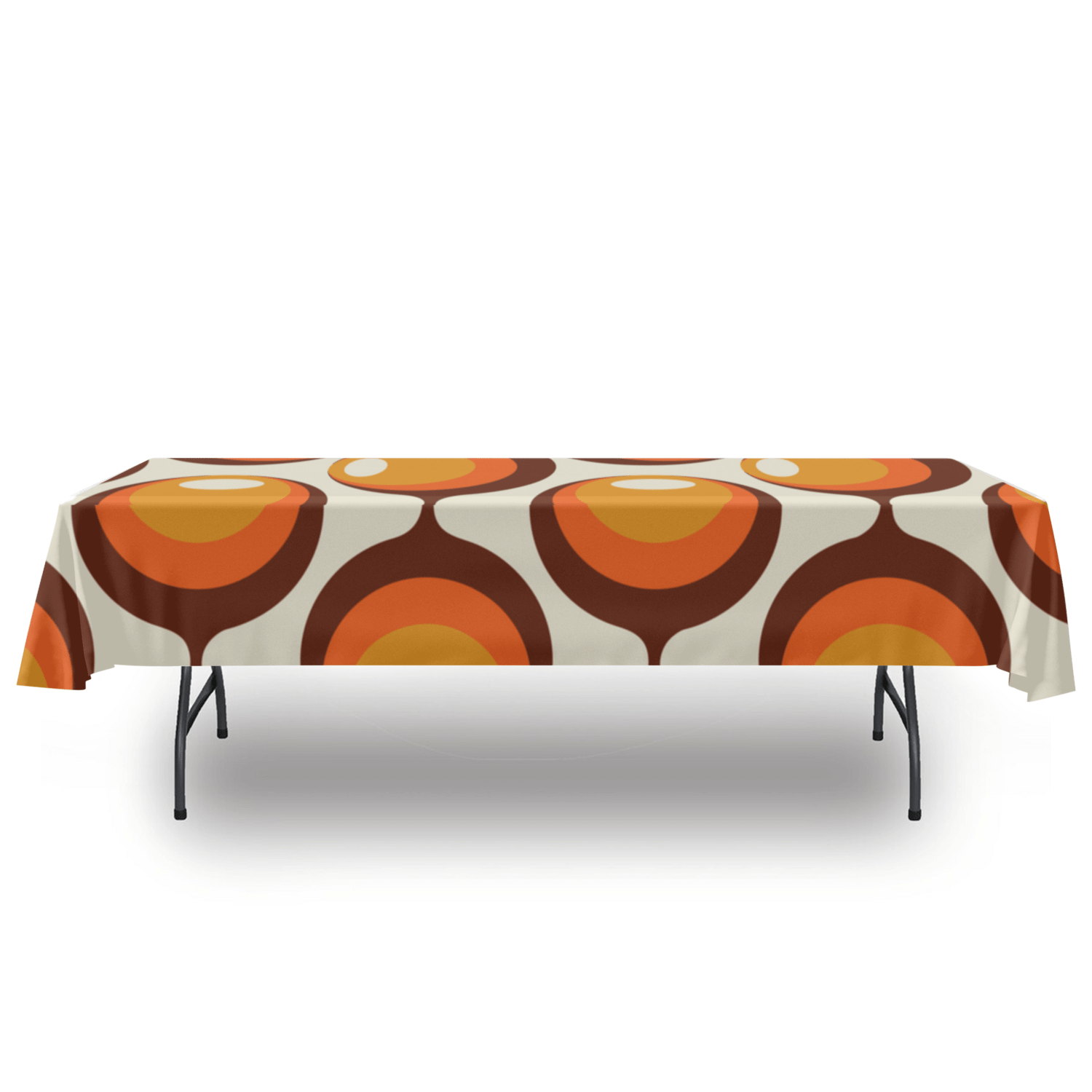 kate-mcenroe-nyc Mid Century Modern Retro Groovy Orbs Tablecloth, Atomic Age Vintage Style Orange, Brown, Yellow Table Linens Tablecloths 54&quot; x 120&quot; 108349