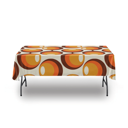 kate-mcenroe-nyc Mid Century Modern Retro Groovy Orbs Tablecloth, Atomic Age Vintage Style Orange, Brown, Yellow Table Linens Tablecloths 54&quot; x 54&quot; 108350