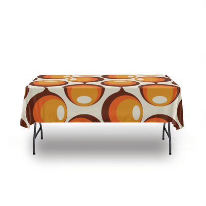 kate-mcenroe-nyc Mid Century Modern Retro Groovy Orbs Tablecloth, Atomic Age Vintage Style Orange, Brown, Yellow Table Linens Tablecloths 54&quot; x 72&quot; 108347