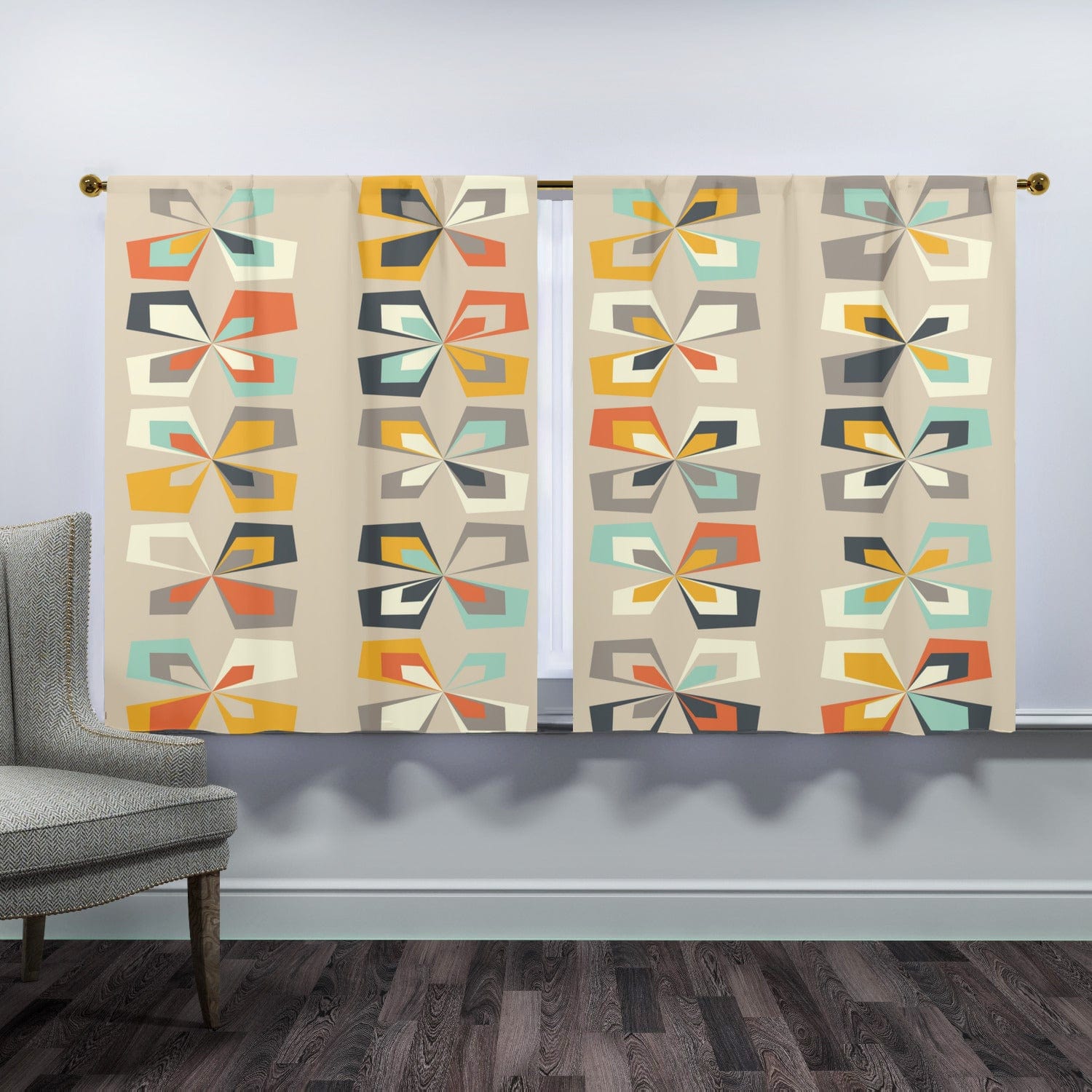 kate-mcenroe-nyc Retro 60s 70s Mid Century Modern Geometric Window Curtain (two panels) Curtains W104&quot;x L63&quot; 98801