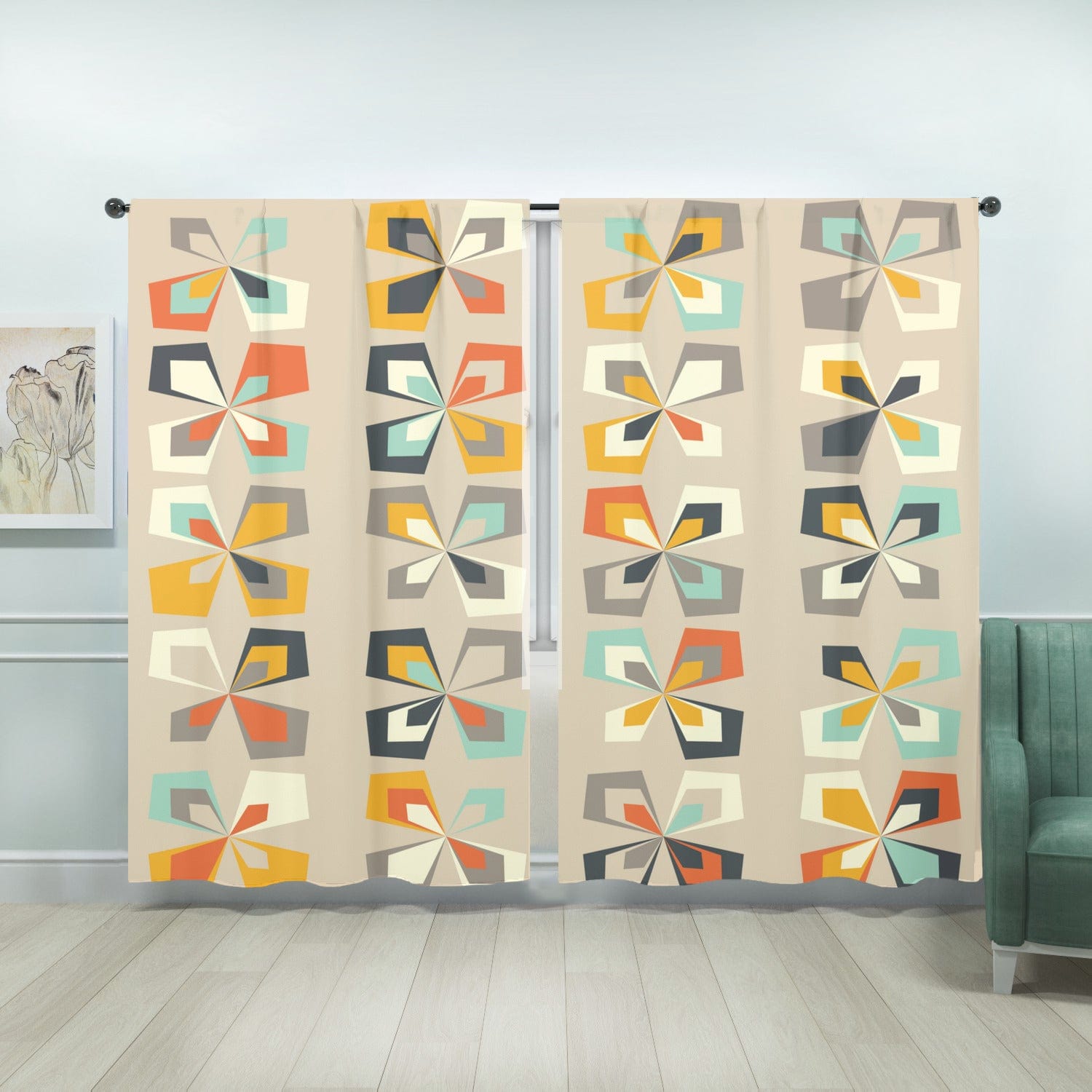 kate-mcenroe-nyc Retro 60s 70s Mid Century Modern Geometric Window Curtain (two panels) Curtains W104&quot;x L84&quot; 98802