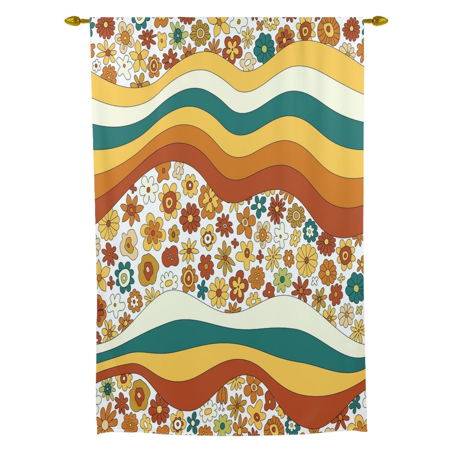 kate-mcenroe-nyc Tie Up Curtain in Mid Century Modern 70s Groovy Hippie Retro Floral Swirl Curtains 55856