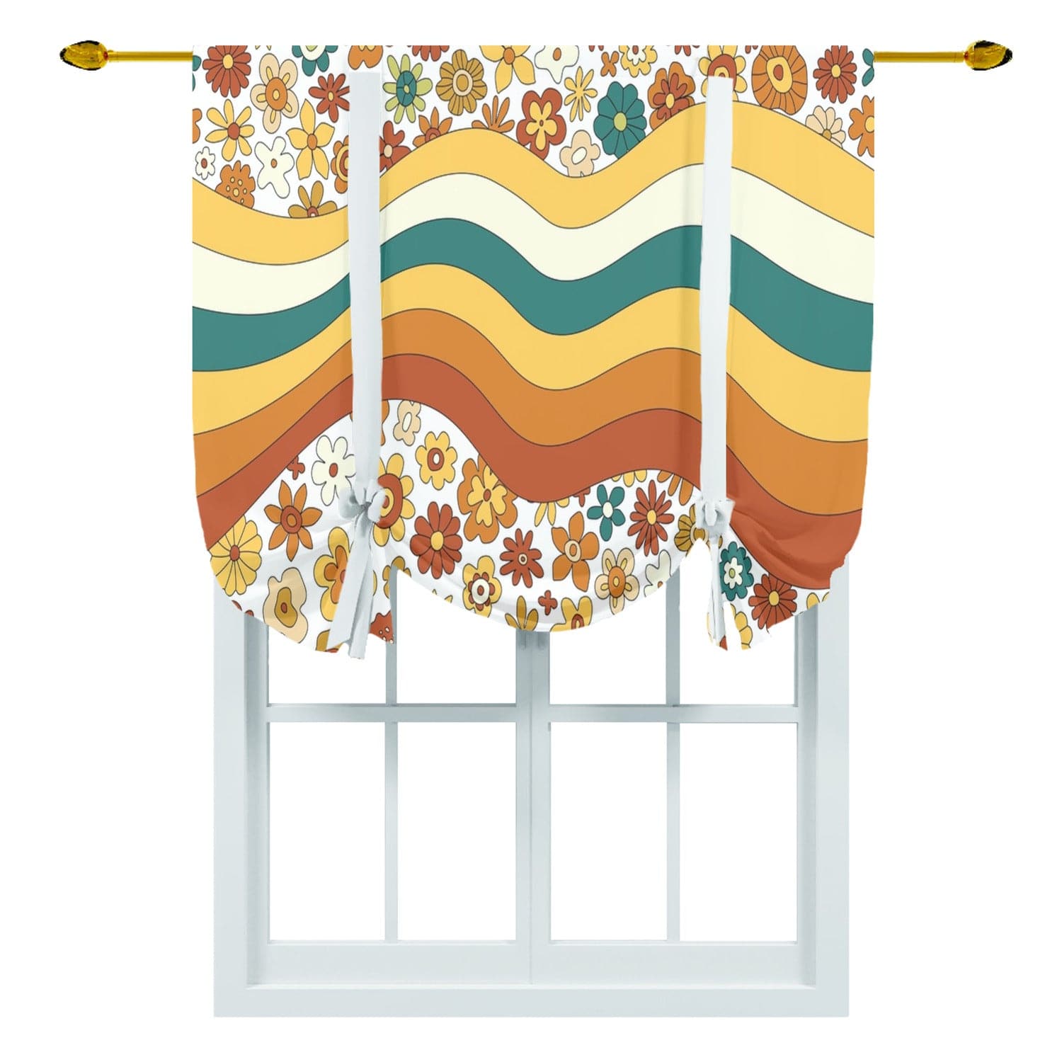 kate-mcenroe-nyc Tie Up Curtain in Mid Century Modern 70s Groovy Hippie Retro Floral Swirl Curtains 55856
