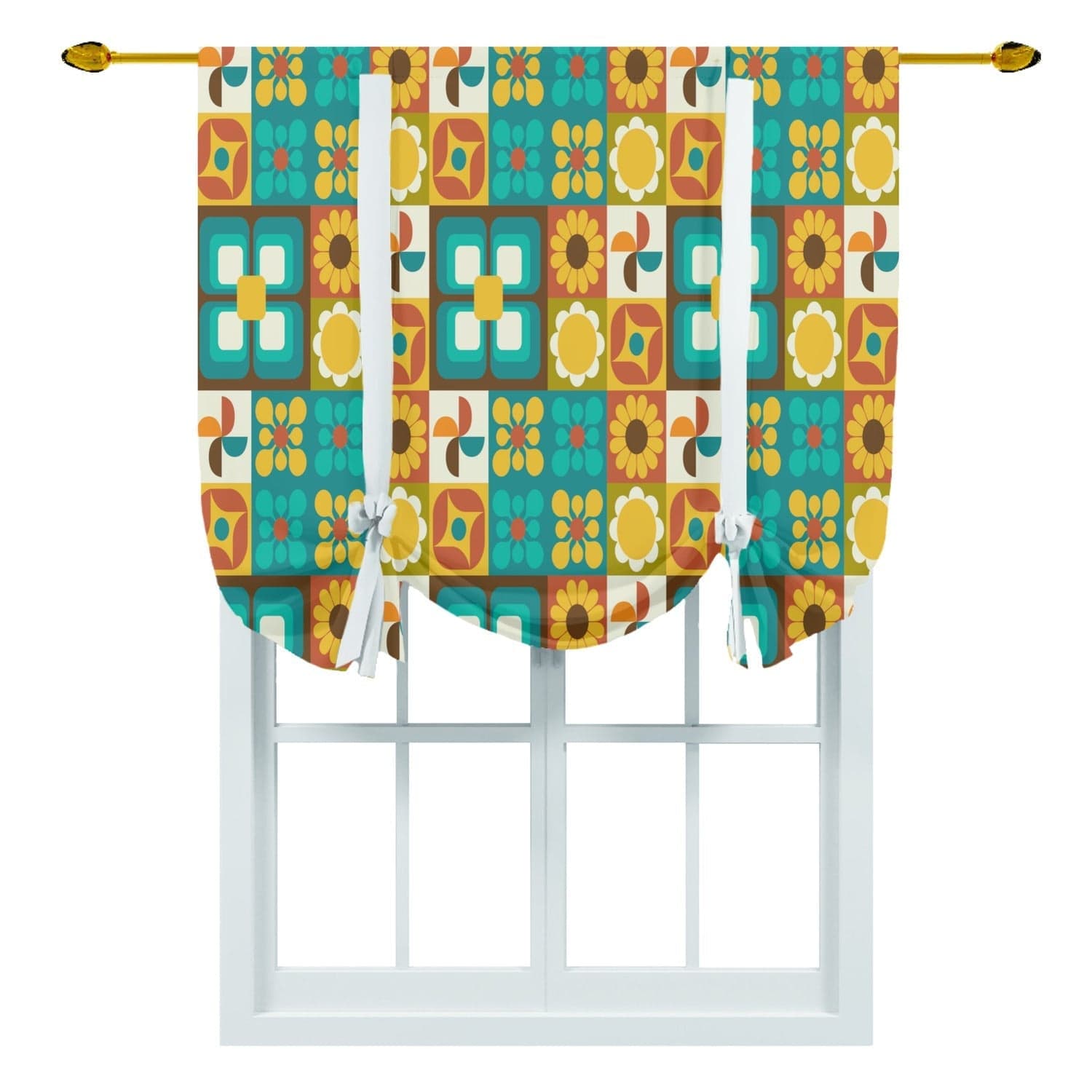 kate-mcenroe-nyc Tie Up Curtain in Retro Abstract and Florals Mid Mod Daisies Window Curtains 55775