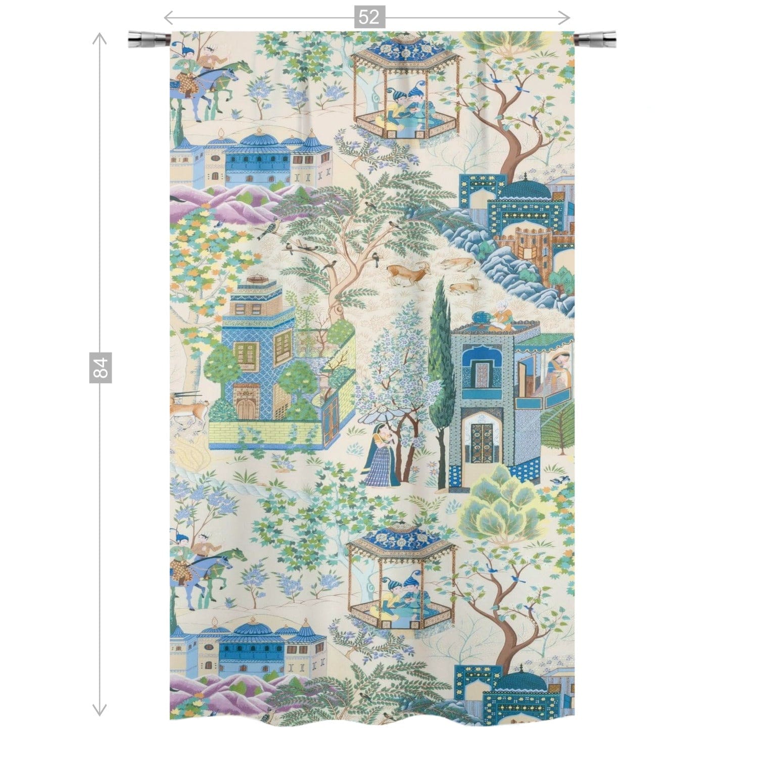 kate-mcenroe-nyc Vintage French Toile De Jouy Opaque Window Curtains, Blue, Green Floral Print, Traditional Asian Country Scene, Rustic Chic Window Coverings Curtains