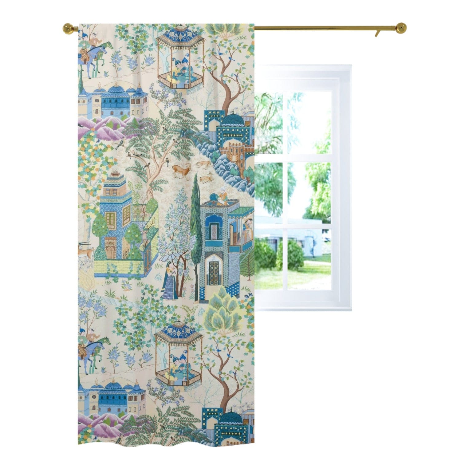 kate-mcenroe-nyc Vintage French Toile De Jouy Opaque Window Curtains, Blue, Green Floral Print, Traditional Asian Country Scene, Rustic Chic Window Coverings Curtains W42&quot;x L96&quot; 97403