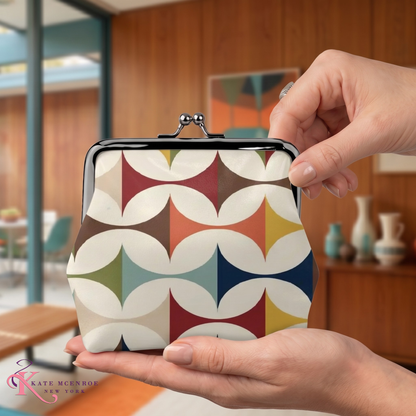 Danish Modern Geometric Kiss Lock Coin Purse, MCM Retro Pouch