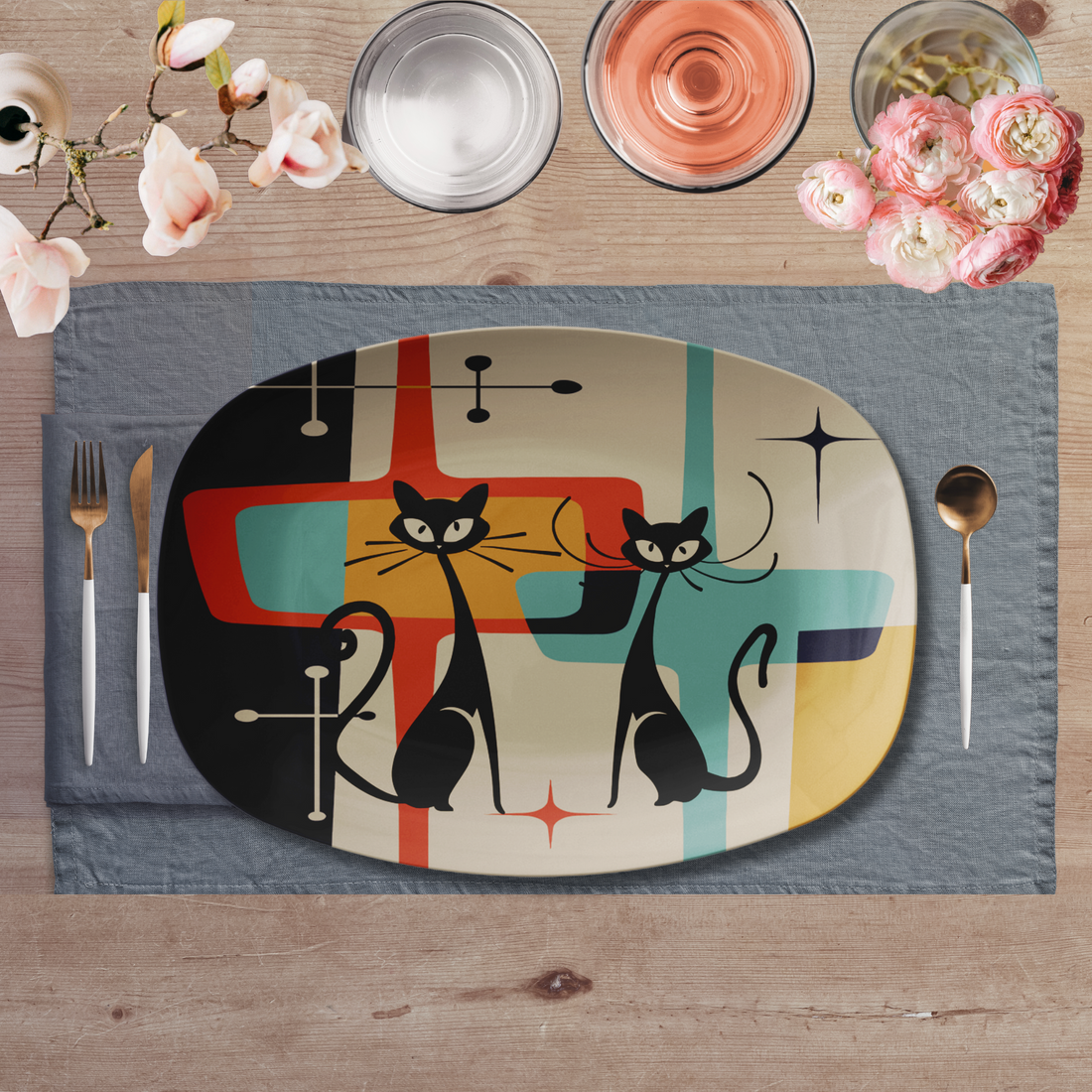 Mid Century Atomic Kitschy Cat Platter