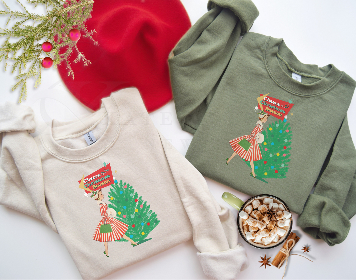 Vintage Holiday Cheer Sweatshirt, Retro 50s Kitsch Christmas Pullover