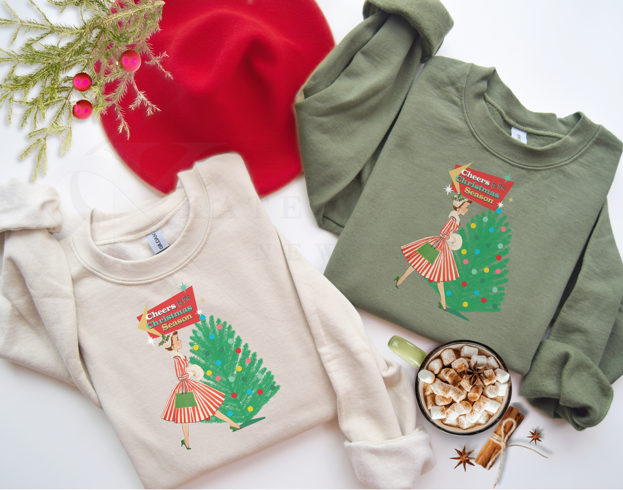 Vintage Holiday Cheer Sweatshirt, Retro 50s Kitsch Christmas Pullover