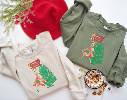 Vintage Holiday Cheer Sweatshirt, Retro 50s Kitsch Christmas Pullover