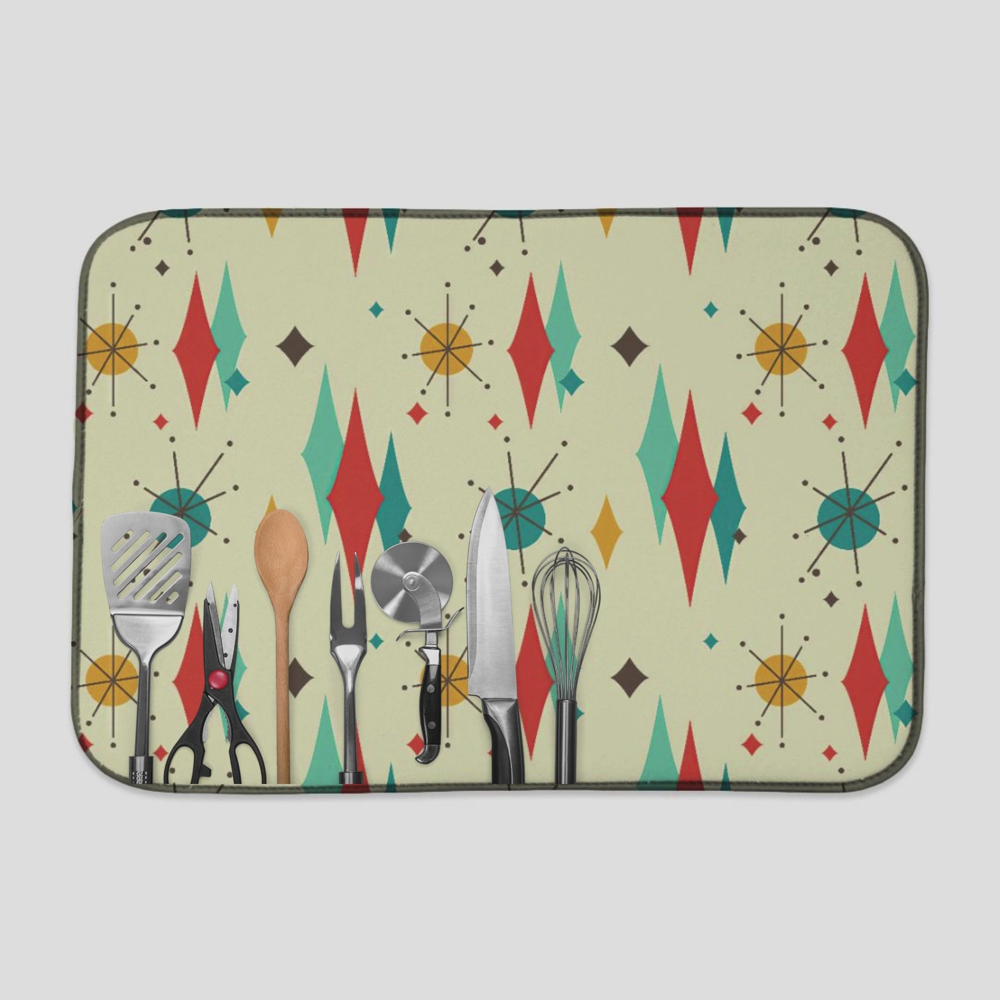 Franciscan Diamond Starburst Dish Mat, Mid Century Modern Retro 50s Kitchen Decor