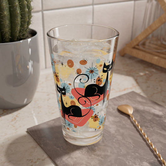 Printify Atomic Cat Drinking Glass, Mid Century Modern Pint, Retro Barware, MCM Kitchen Glassware, Vintage Mixer Cup Mug 16oz 27214589254940618870