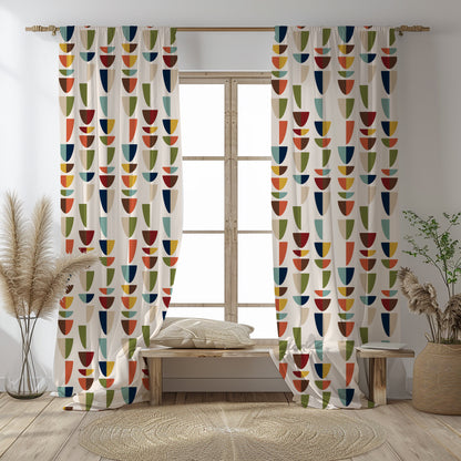 Mid Century Modern Retro Geometric Abstract Sheer Curtain Panel