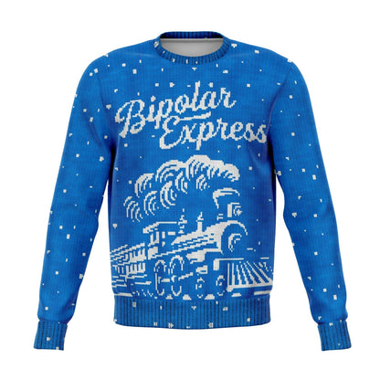 SUBLIMINATOR Bipolar Express Funny Ugly Christmas Sweater Sweatshirt