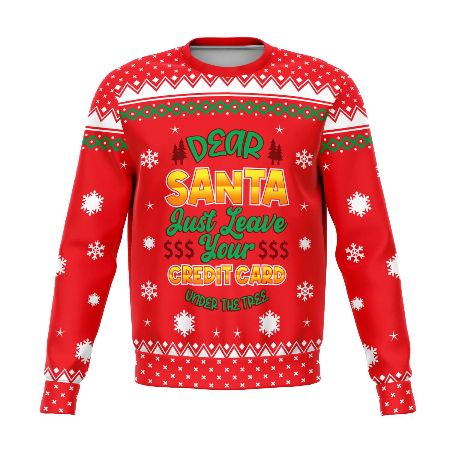 SUBLIMINATOR Dear Santa Just leave Your Credit Card Ugly Christmas Sweater Sweatshirt XS SBSWF_D-6493-XS