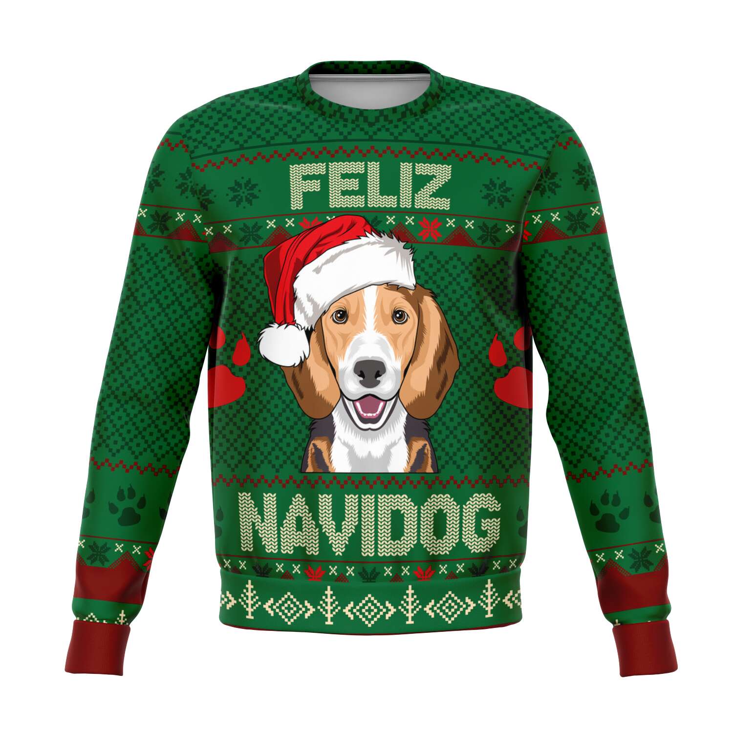 SUBLIMINATOR Feliz Navidog Beagle Ugly Christmas Sweaters Sweatshirt XS SBSWF_D-1207-XS