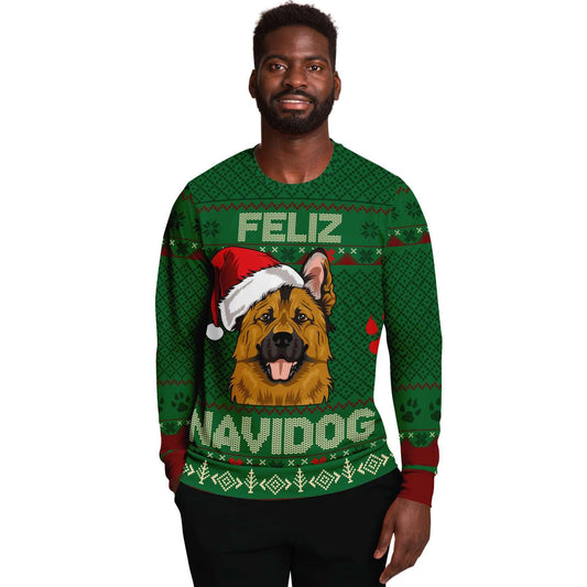 SUBLIMINATOR Feliz Navidog German Shepherd Ugly Christmas Sweaters Sweatshirt