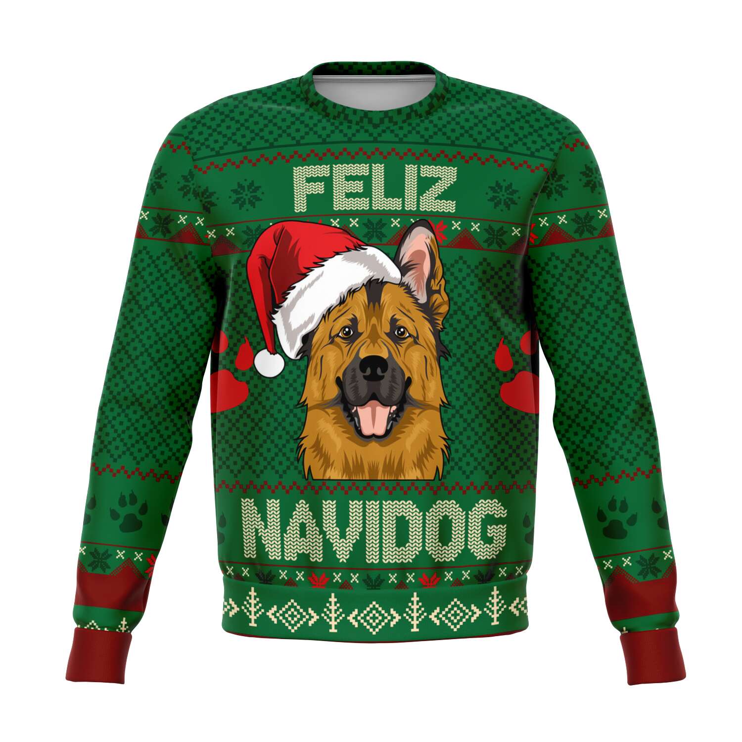 SUBLIMINATOR Feliz Navidog German Shepherd Ugly Christmas Sweaters Sweatshirt XS SBSWF_D-7882-XS