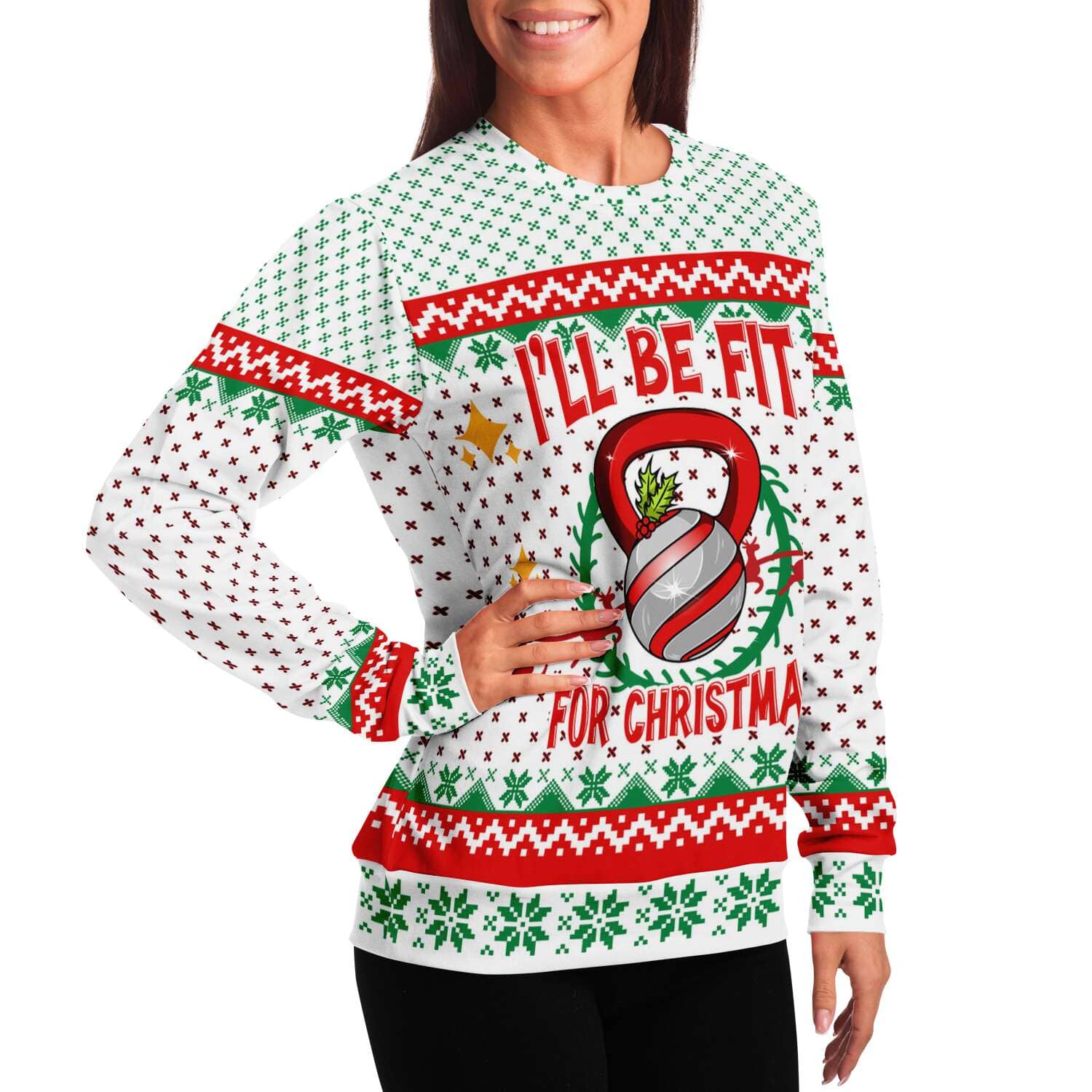 SUBLIMINATOR I'll Be Fit For Christmas Ugly Christmas Sweaters Sweatshirt