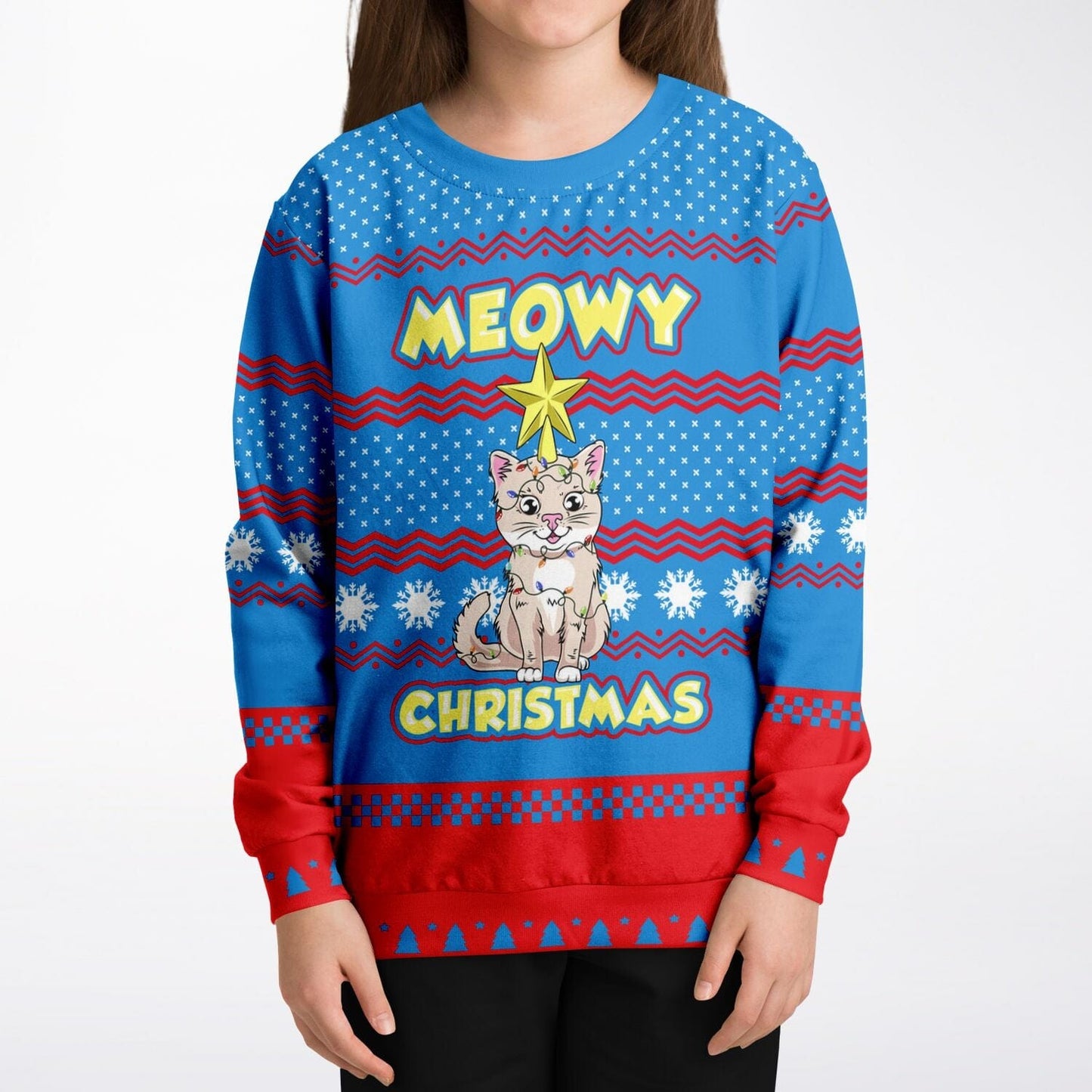 SUBLIMINATOR Kids Meowy Christmas Ugly Christmas Sweaters Kids/Youth Sweatshirt